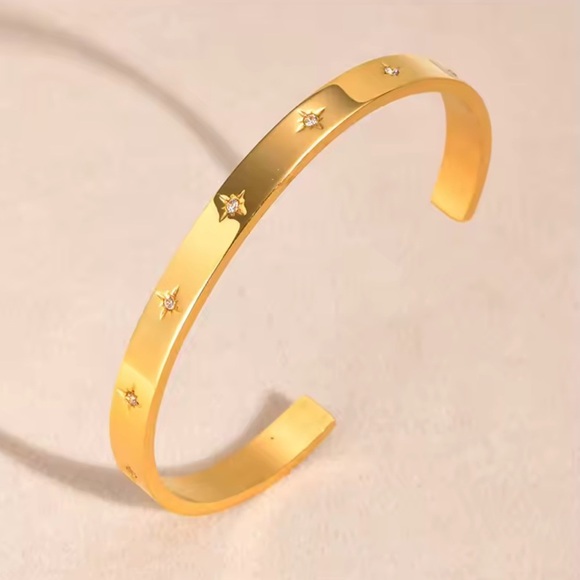 Starburst Cuff Bracelet 18K Gold Stainless Steel - Picture 9 of 16